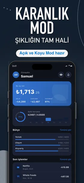 Spendington dashboard in dark mode